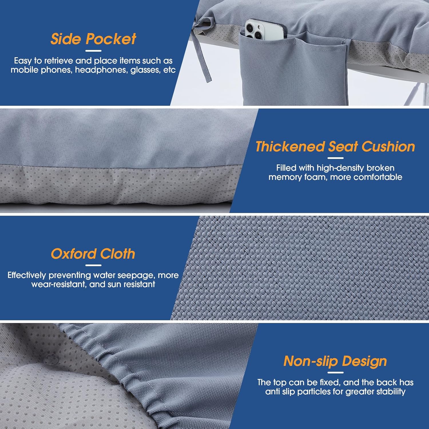 Outdoor Chaise Lounge Cushion 76 x 22 x 4.7 Inch, Thick Tufted Lounge Chair Cushion Replacement Pad for Patio Recliner, Indoor Outdoor Long Seat Cushion with Ties, Light Gray