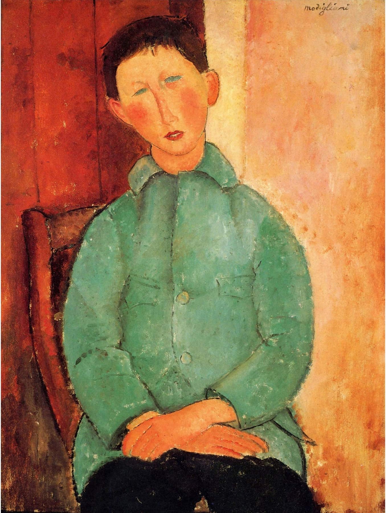 Amedeo Modigliani Boy In A Blue Jacket Old Master Large Art Print Poster Wall Decor 18x24 inch