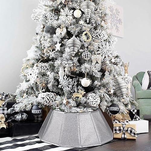 Miniatura 75 de Blissun Collar de árbol de Navidad, falda de árbol de Navidad con lentejuelas, anillo plegable para árbol de Navidad, cubierta de base