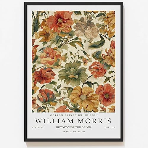 William Morris - Arte de pared con diseño de flores, cuadro estético retro y moderno, bohemio, floral, botánico, arte de pared de flores abstractas