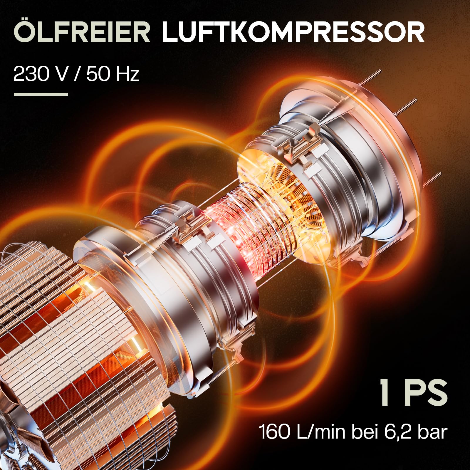 LUXOAK Compresor de aire con válvula de descarga automática, caldera de 30 l, 8 bar, 0,75 kW/1,0 CV, 160 l/min, sin aceite, doble cilindro, fácil de transportar gracias a las ruedas