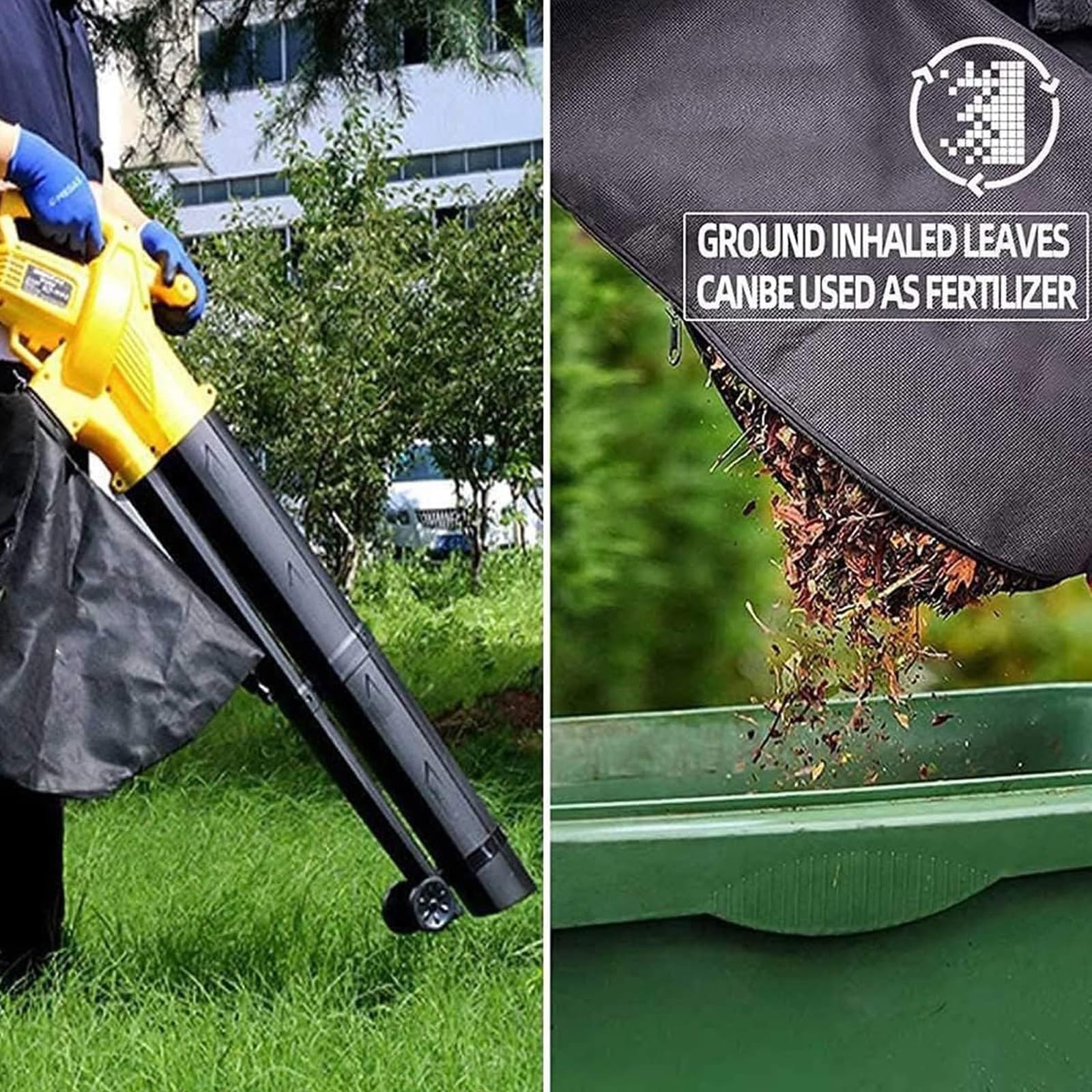 Soplador y aspirador de hojas de jardín 3 en 1, trituradora de hojas de jardín eléctrica con cable de 3000 W con bolsa recolectora de 35 L, ruedas, soplador de hojas multifunción liviano for patio
