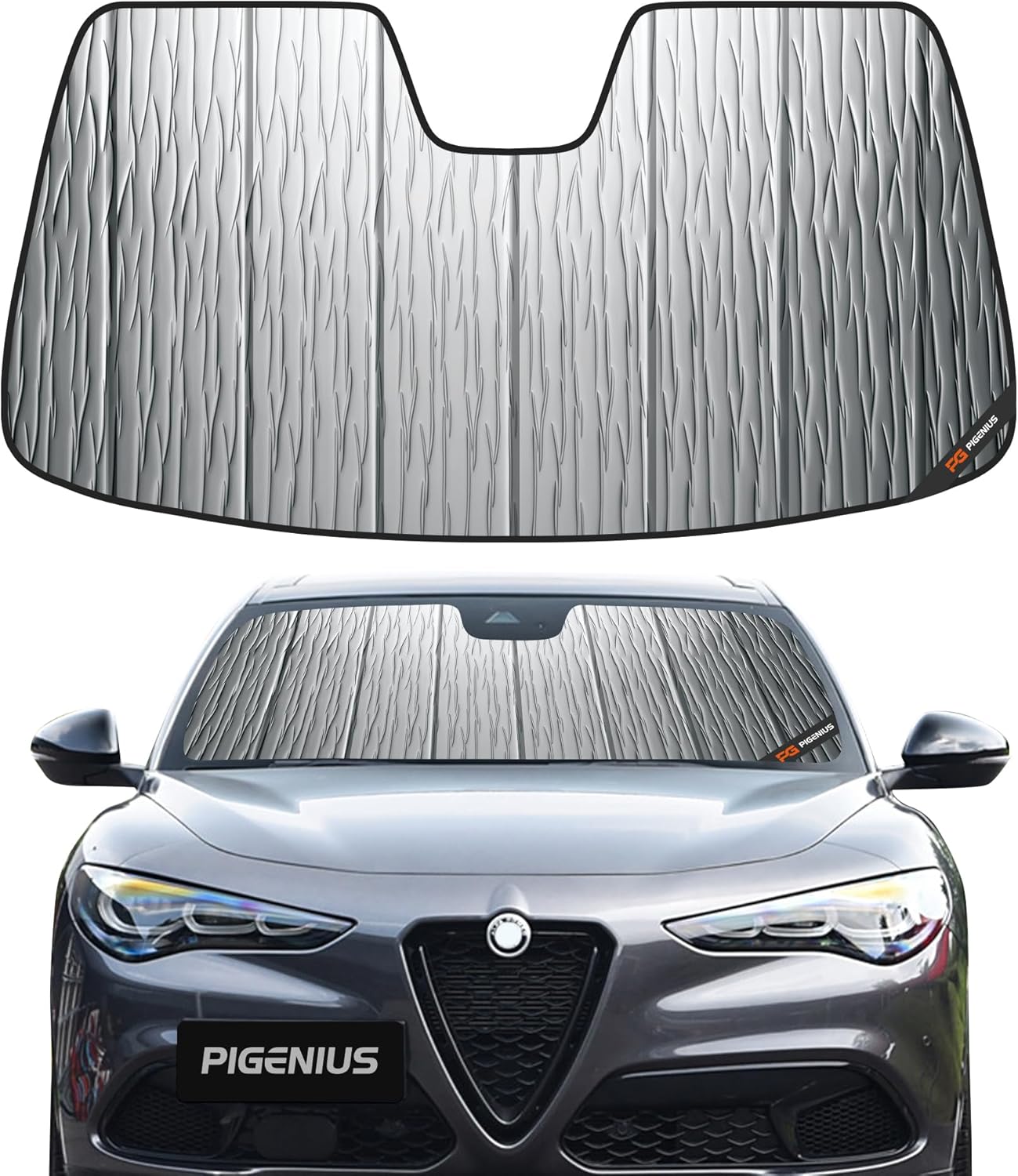 Windshield Sunshade for Alfa Romeo Stelvio 2018-2025 (Incl. Quadrifoglio, Ti, Sprint), Reversible Silver/Black