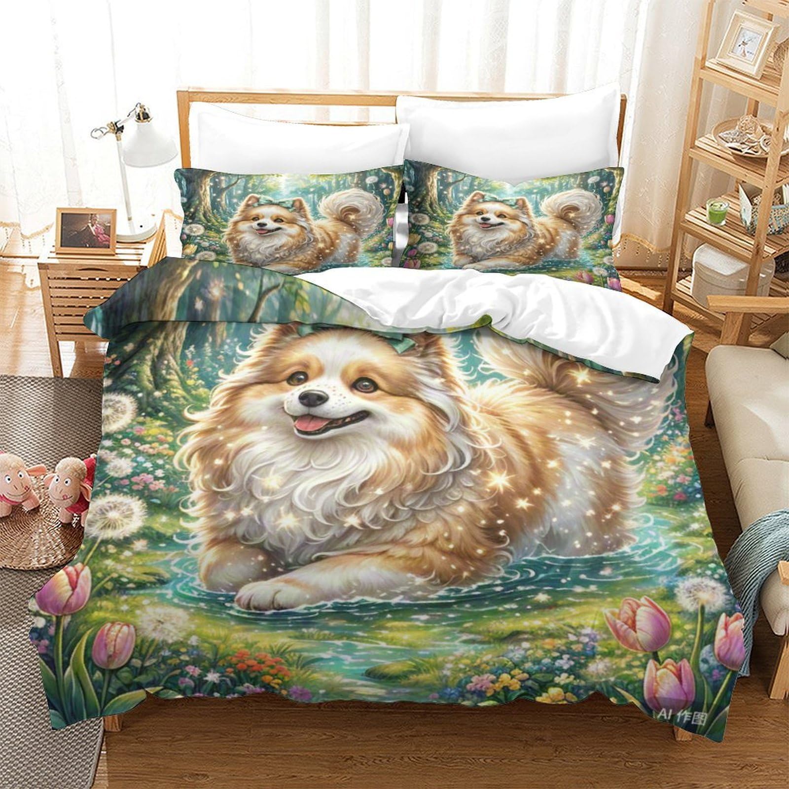 Parure de lit Shih Tzu imprimée 3D housse de couette microfibre douce taie d'oreiller 260x220cm