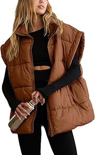 Women Winter Oversized Puffer Vest Quilted Lightweight Stand Collar Sleeveless Padded Puffy Jackets Coat with Pockets