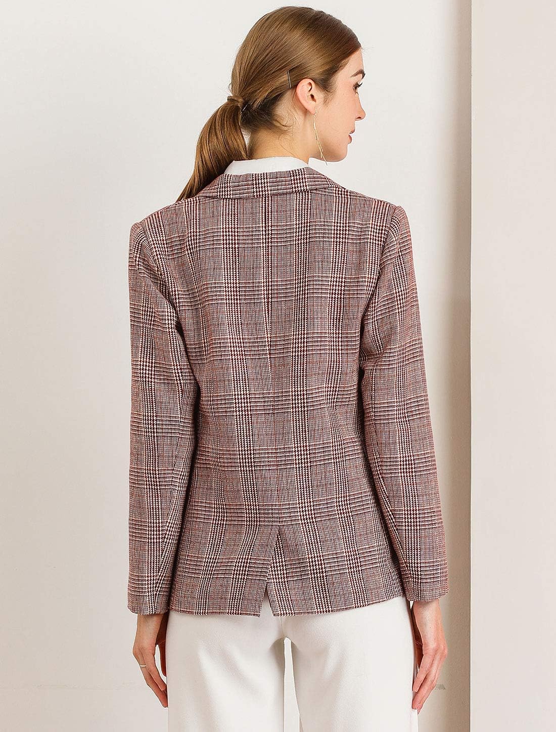 Allegra K Women's Notched Lapel One Button Boyfriend Blazer Suit Houndstooth Work Office Blazers Jacket