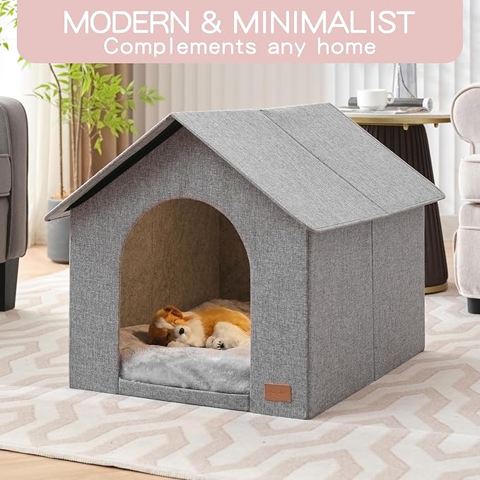 Cama Casita para Perro Mediano con Cojín Suave - Cueva Semicerrada miniatura 6
