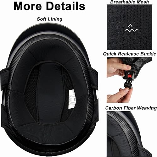 Miniatura 4 de Casco medio para motocicleta, Cascos de cara abierta, Cascos aprobados por la DOT para hombres, mujeres, motociclistas, scooter (Negro mate)