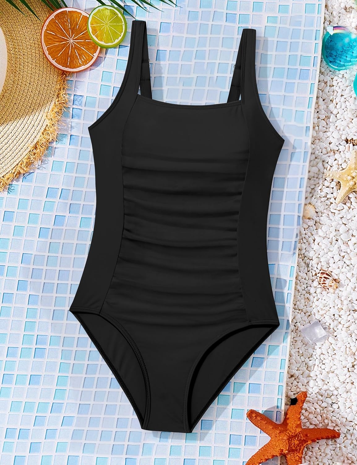 BAVEDER Girls Swimsuit One Piece Swimsuits Solid Ruched Bathing Suit for Girls Full Coverage Modest Padded Swimwear 9-16y - Image 7