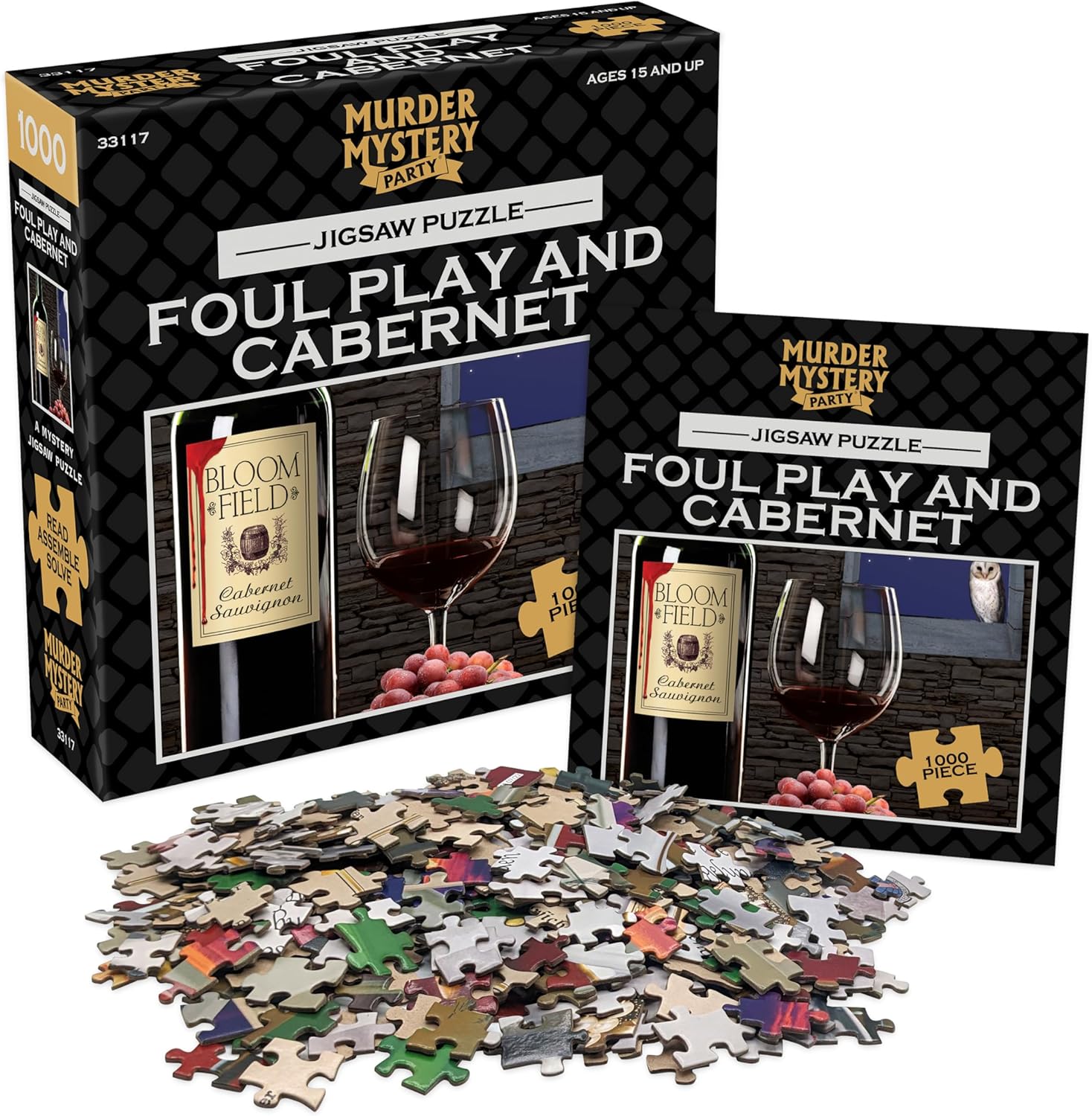 Murder Mystery Party – Foul Play & Cabernet 1000 Piece Jigsaw Puzzle with Mystery Story Booklet, Adult Murder Mystery Puzzle Game, Wine-Themed Puzzle for Ages 15+