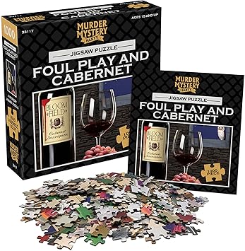 Murder Mystery Party Foul Play & Cabernet 1000 Piece Jigsaw Puzzle with Mystery Story Booklet, Adult Murder Mystery Puzzle Game, Wine-Themed Puzzle for Ages 15+
