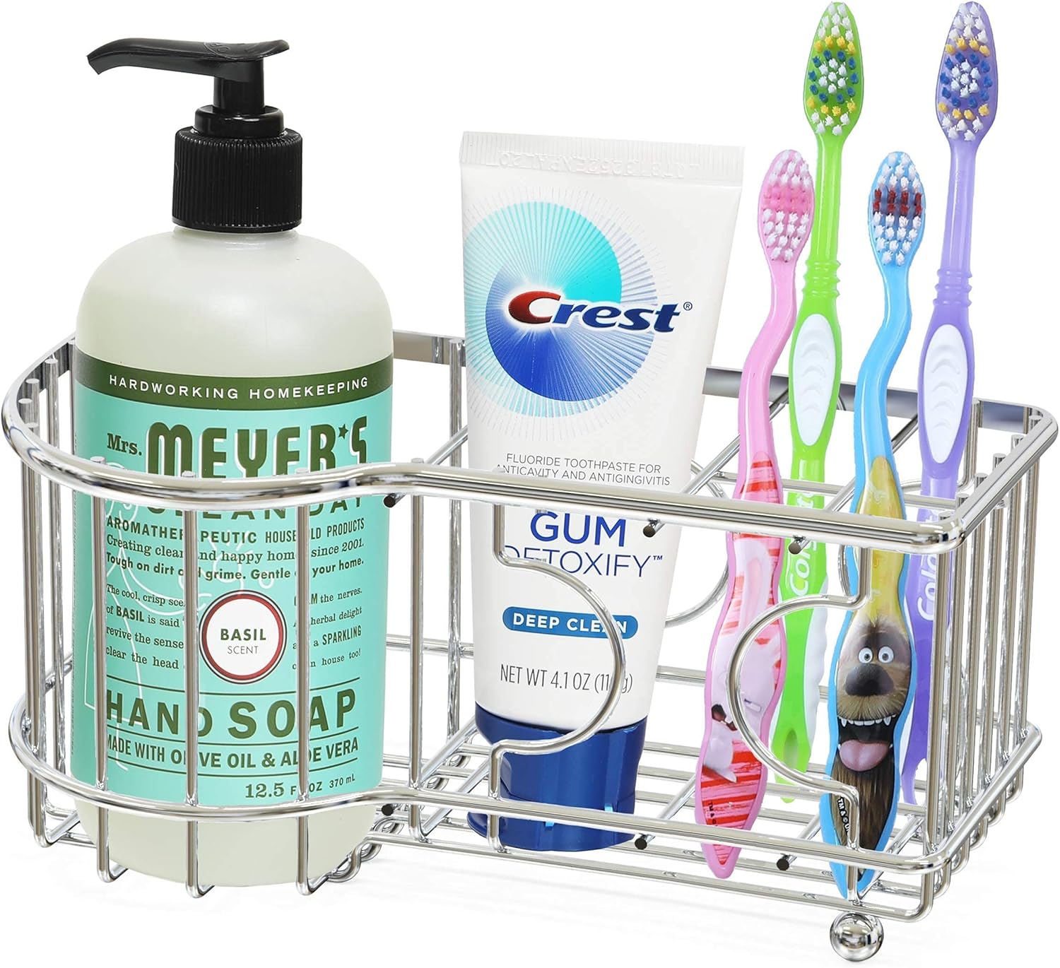 Simple Houseware Bathroom Hanging Shower Head Caddy Organizer + Multi-Functional 6 Slots Toothbrush Holder, Chrome