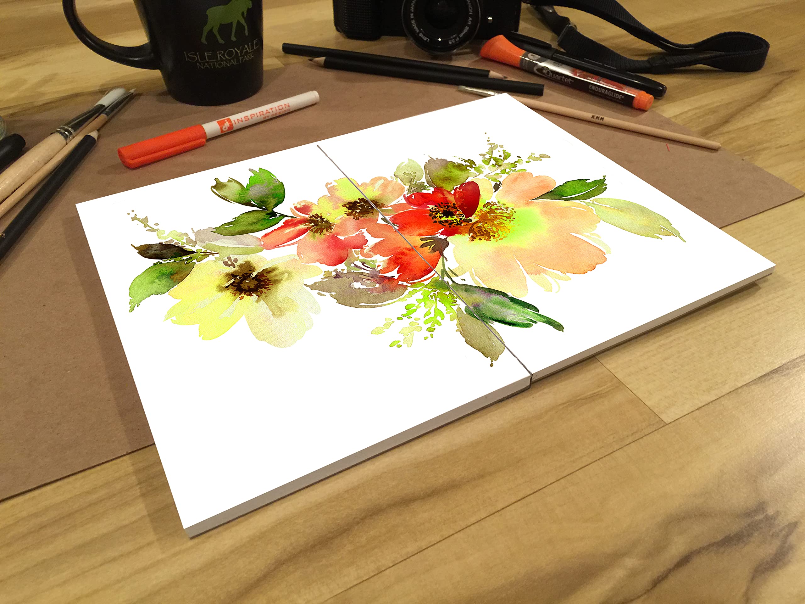 Skizzenblock, flach, Aquarellfarben Skizzenbuch mit herausnehmbarem Blatt für Bleistift, Kohle und Aquarellfarben Ideal für Kunst, Design und Bildung. 21.6x27.9 cm 8.5"x11" natur