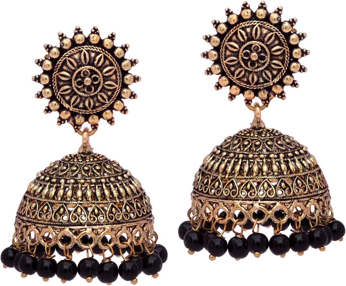V L IMPEX Sun Shape Lightweight With Black Color Gold Plating Oxidised Girls Jhumki Jhumka Earring
