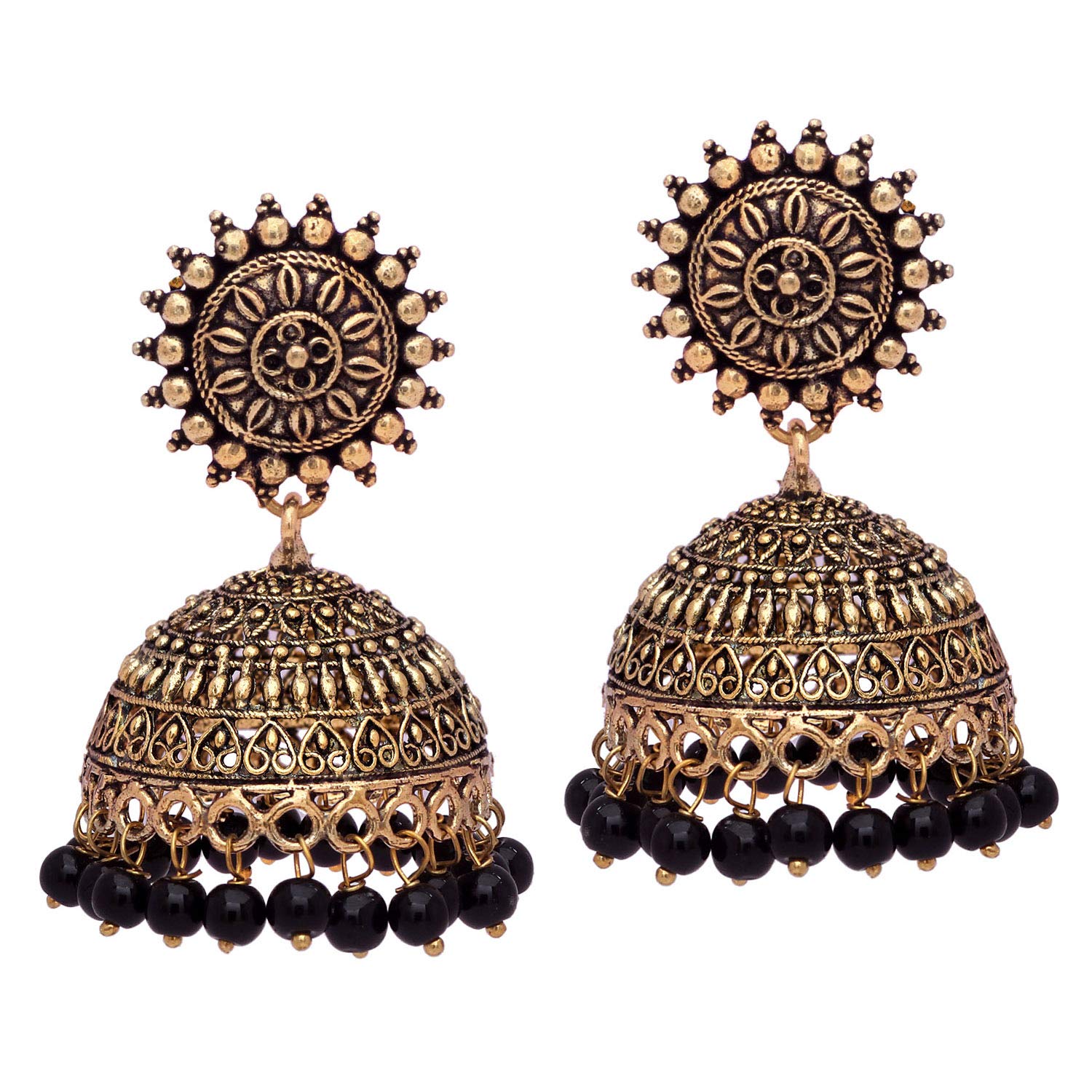 V L IMPEX Sun Shape Lightweight With Black Color Gold Plating Oxidised Girls Jhumki Jhumka Earring