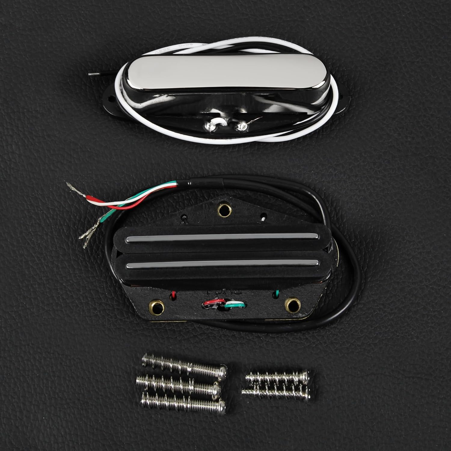 FLEOR Alnico 5 Tele Pickups Set Chrome Neck Pickup and High Output Black Hot Dual Rail Bridge Humbucker Pickup Set