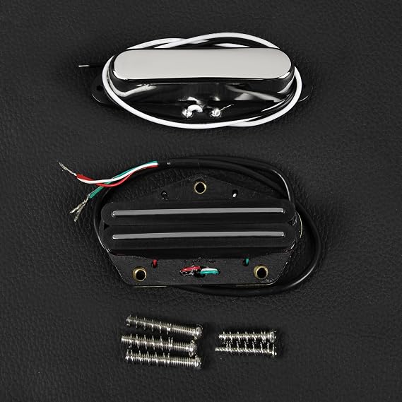 FLEOR Alnico 5 Tele Pickups Set Chrome Neck Pickup and High Output Black Hot Dual Rail Bridge Humbucker Pickup Set