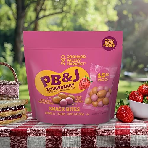 Miniatura 5 de Orchard Valley Harvest Bocaditos de fruta cubiertos de mantequilla de maní y fresa, con recubrimiento cremoso de frutas, bolsas de 1 onza (paquete