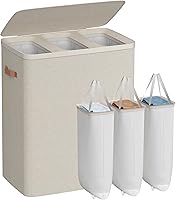 SONGMICS 3-Compartment Laundry Hamper, 50.2 Gal Large Basket with Lid, Handles, Removable Liners, Easy Assembly - Cappuccino Beige ULCB814LH01