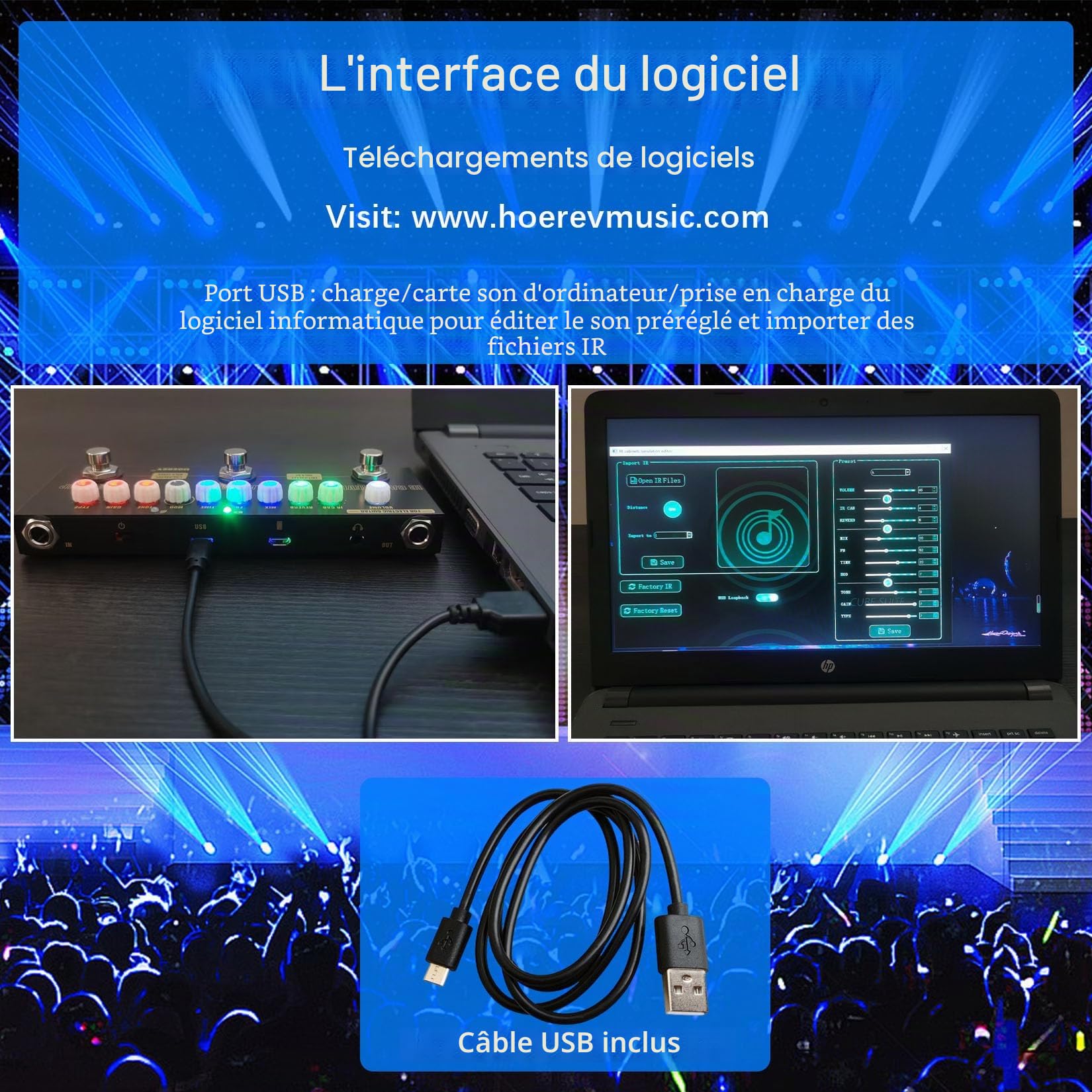 HOEREV Pédale multi-effets pour guitare électrique avec batterie intégrée