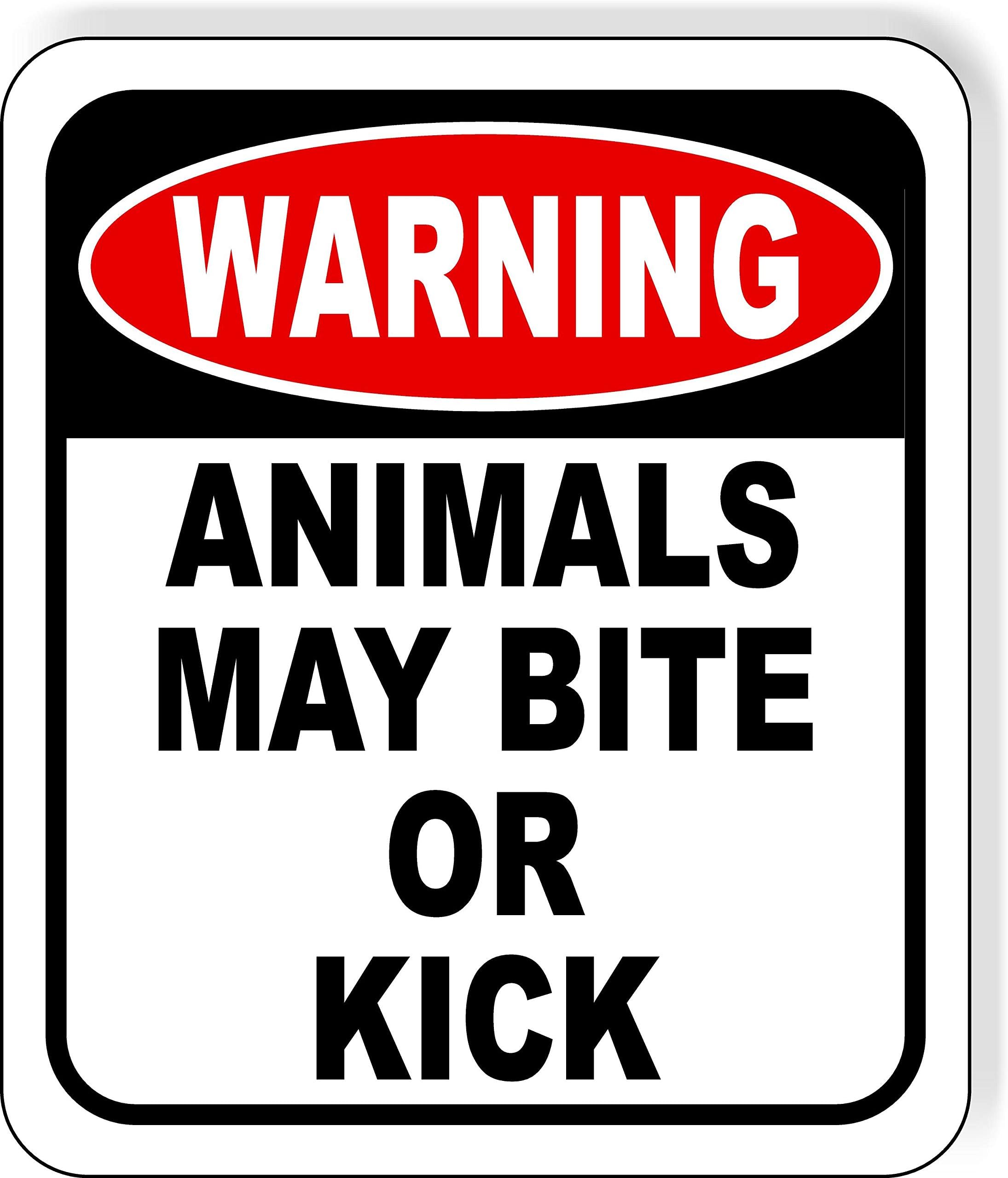 Warning: Animals May Bite or Kick Sign | Outdoor Aluminum Composite Safety Sign | 8.5โ x 10โ | Weather-Resistant | Wall-Mountable | Bold, Easy-to-Read Design
