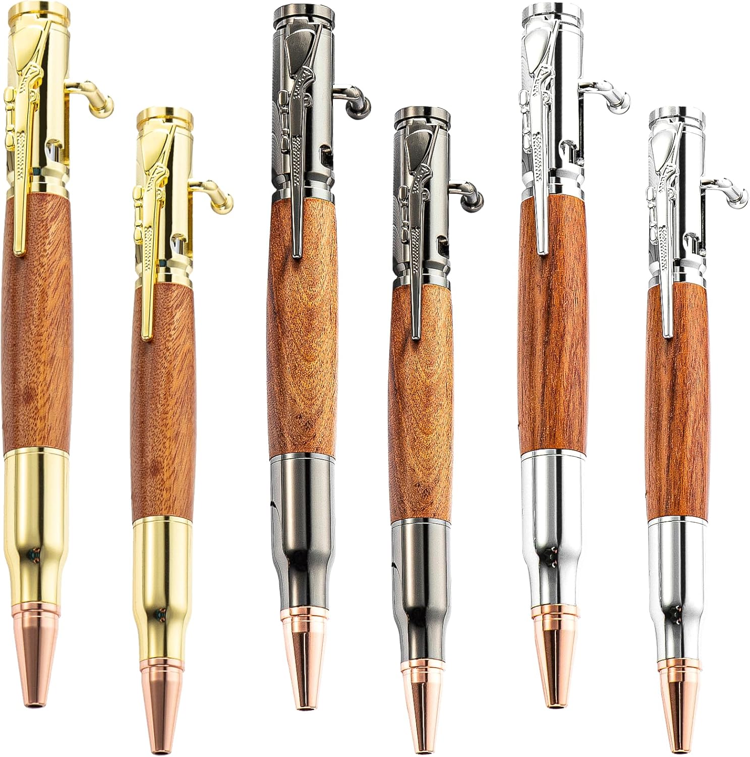 6 Pcs Bolt Action Pen, Pen Kits for Woodturning, Pen Sets for Men Gift, Durable and Easy to Use, Pen Kit, Pen Making Kit, for DIY Making Home(Silver, Gold, Black) (1)