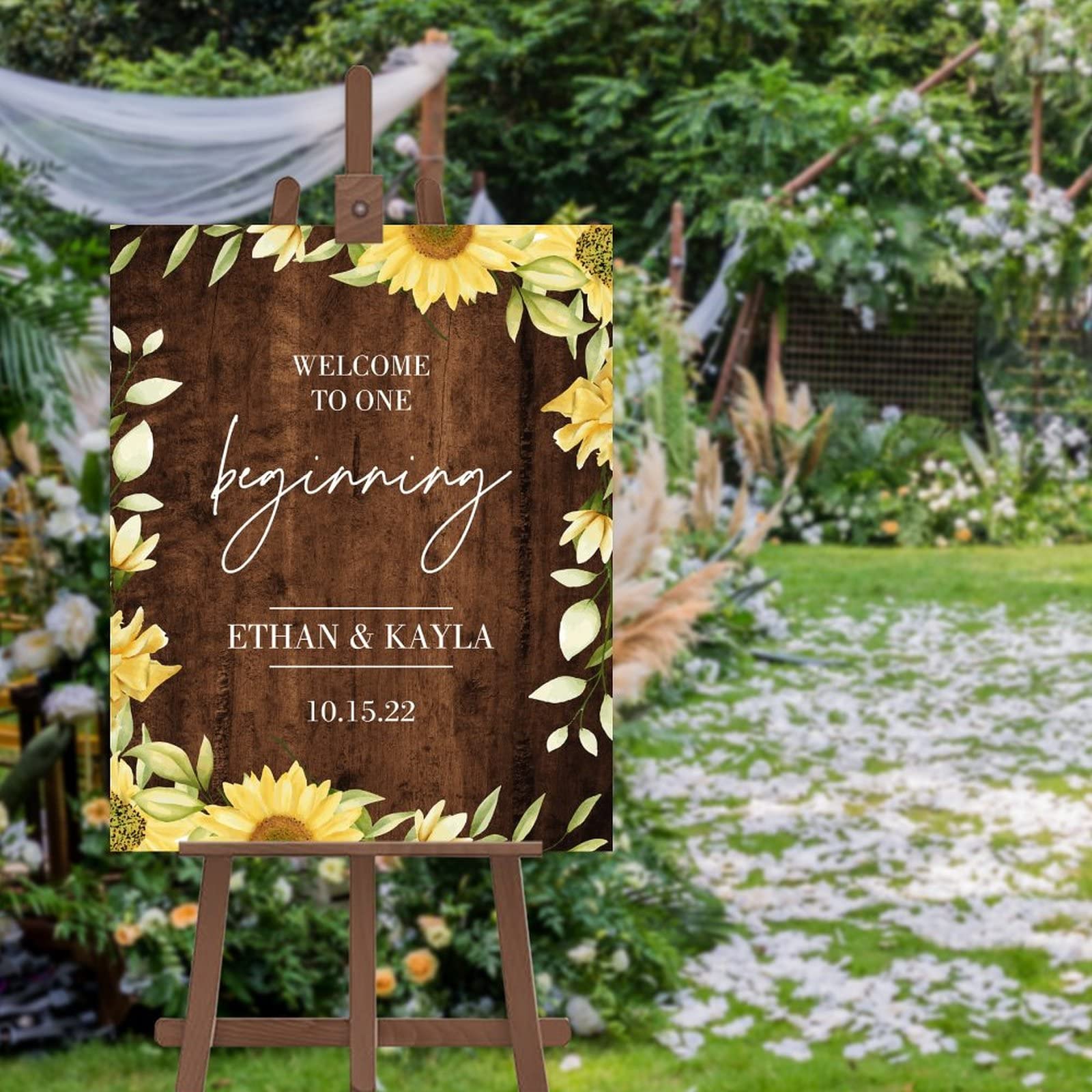 Panneau bienvenue mariage personnalisé tournesol rustique 30x45cm