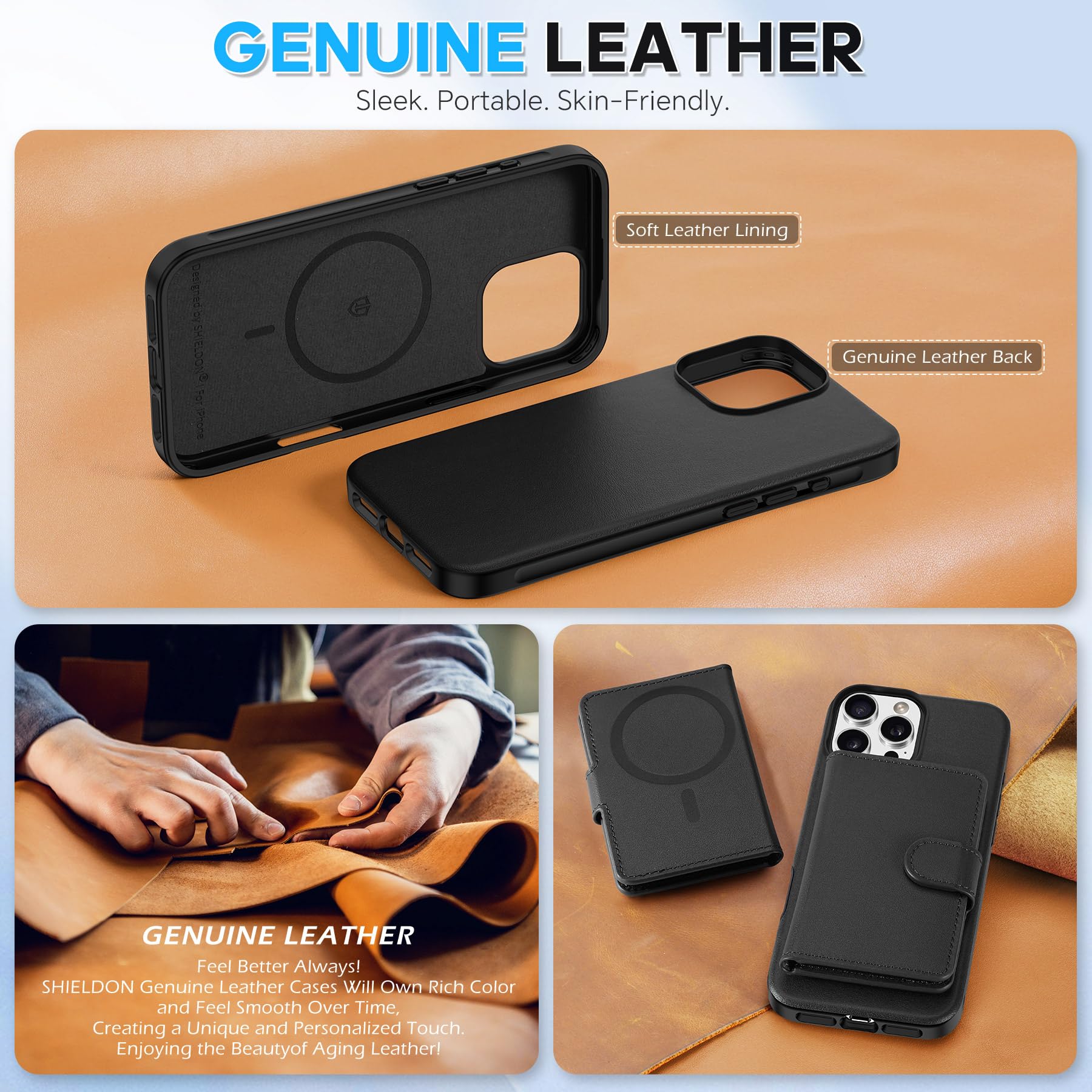 Rfid Anti-magnetic Card Holder SHIELDON Genuine Leather Case For