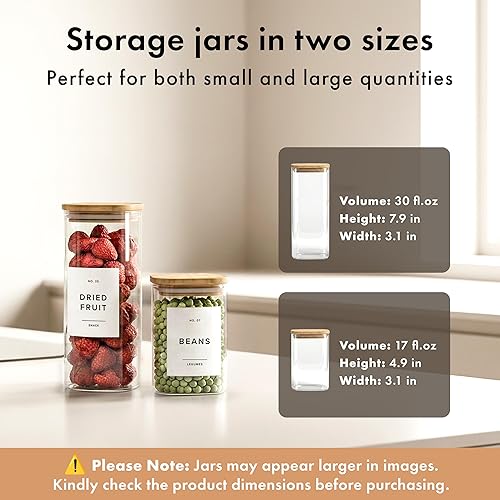 Miniatura 2 de Contenedores cuadrados de vidrio con tapas de bambú, paquete de 12 (4 tarros de 30 onzas, 8 x 17 onzas) herméticos con tapas para alimentos,