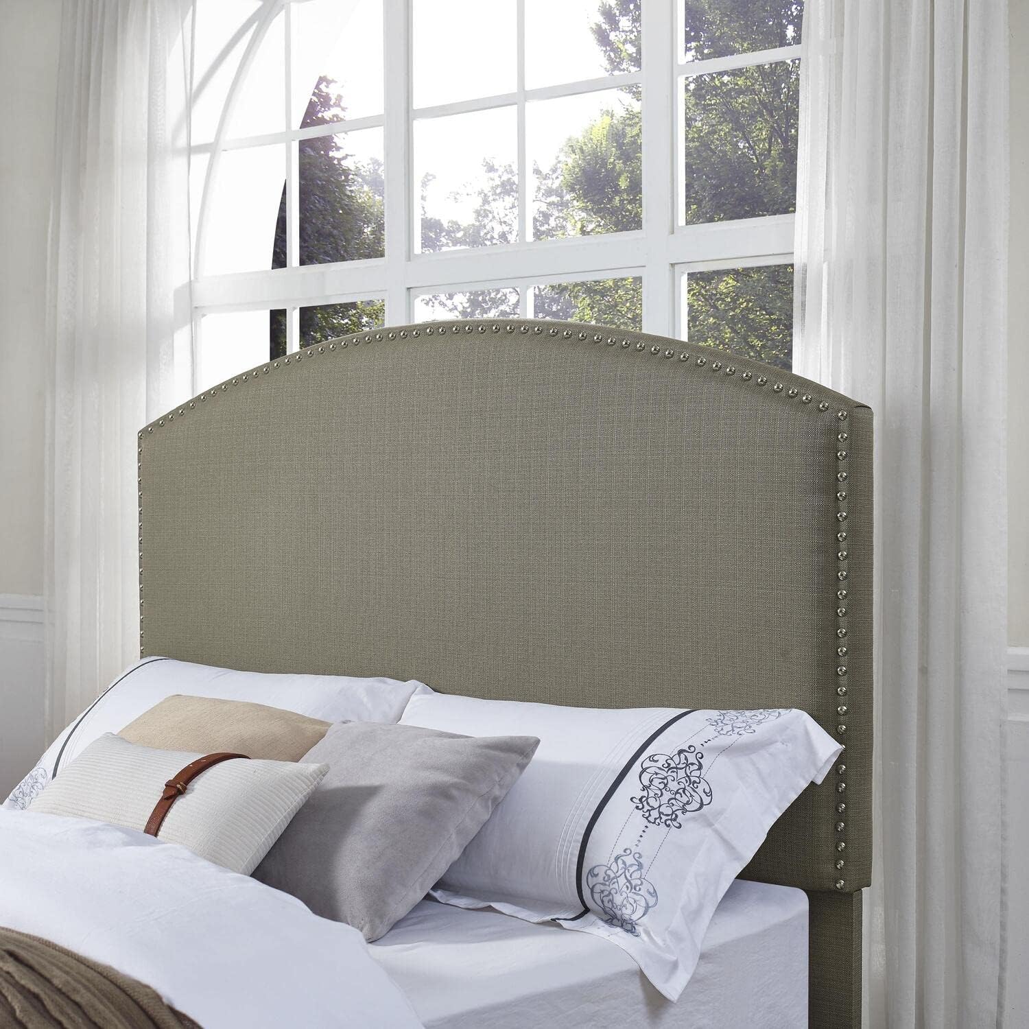 HomeStock Linen Upholstered Full/Queen Headboard - 64" W x 58" H - Shadow Gray