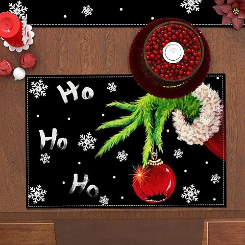 Miniatura 5 de Juego de 4 manteles individuales de Navidad, decoración y suministros de Navidad para el hogar, mesa de cocina, 12 x 18 pulgadas