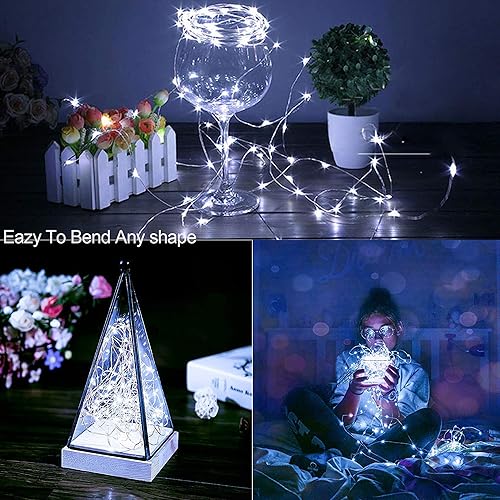 Vista 7 de YITING - Paquete de 4 luces LED de 33 pies, 100 luces LED que funcionan con pilas con temporizador de control remoto, 8 modos, impermeable, alambre