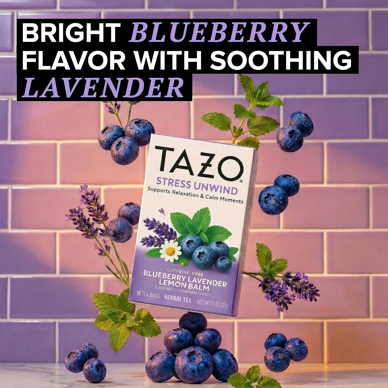 TAZO Stress Unwind Blueberry Lavender Lemon Balm Herbal Tea Bags - 16ct (6-Pack)