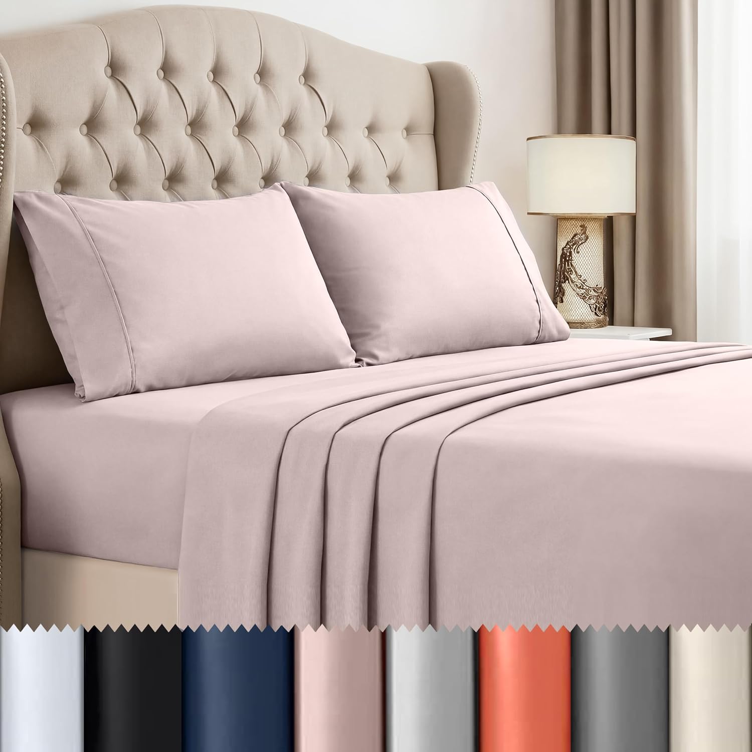 Beddora King Sheets Set – 4 Piece Soft & Cooling King Bed Sheets Set – Deep Pockets, Wrinkle-Resistant, Breathable Microfiber– Includes Fitted, Flat Sheet & Pillowcase Sets (Pink)