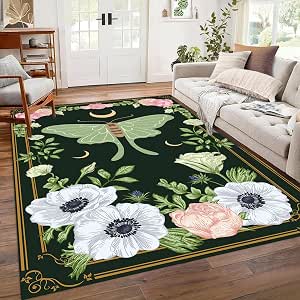 Amazon.com: Fouiunler Green Washable Moth Area Rugs 7x9 for Living Room ...