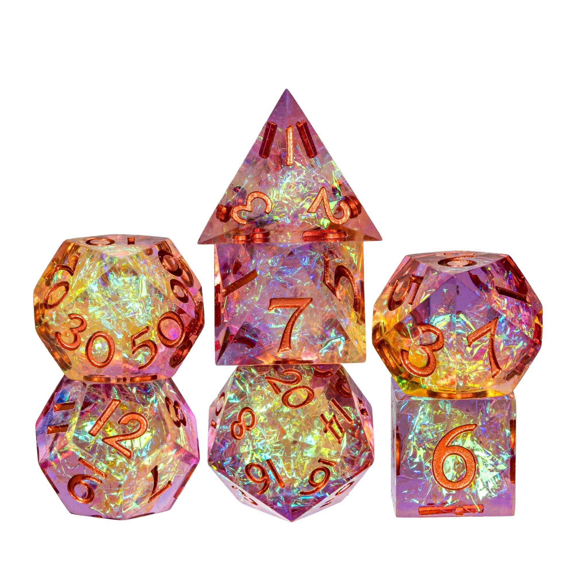 Juego de 7 dados DND, juego de dados hechos a mano con borde