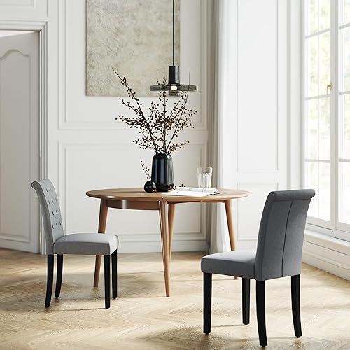 Miniatura 8 de Juego de 4 sillas de comedor tapizadas de tela y con detalles de botones incrustados Juego de 2 gris.,negro (Set of 2 Black),Juego de 2 marrón,negro