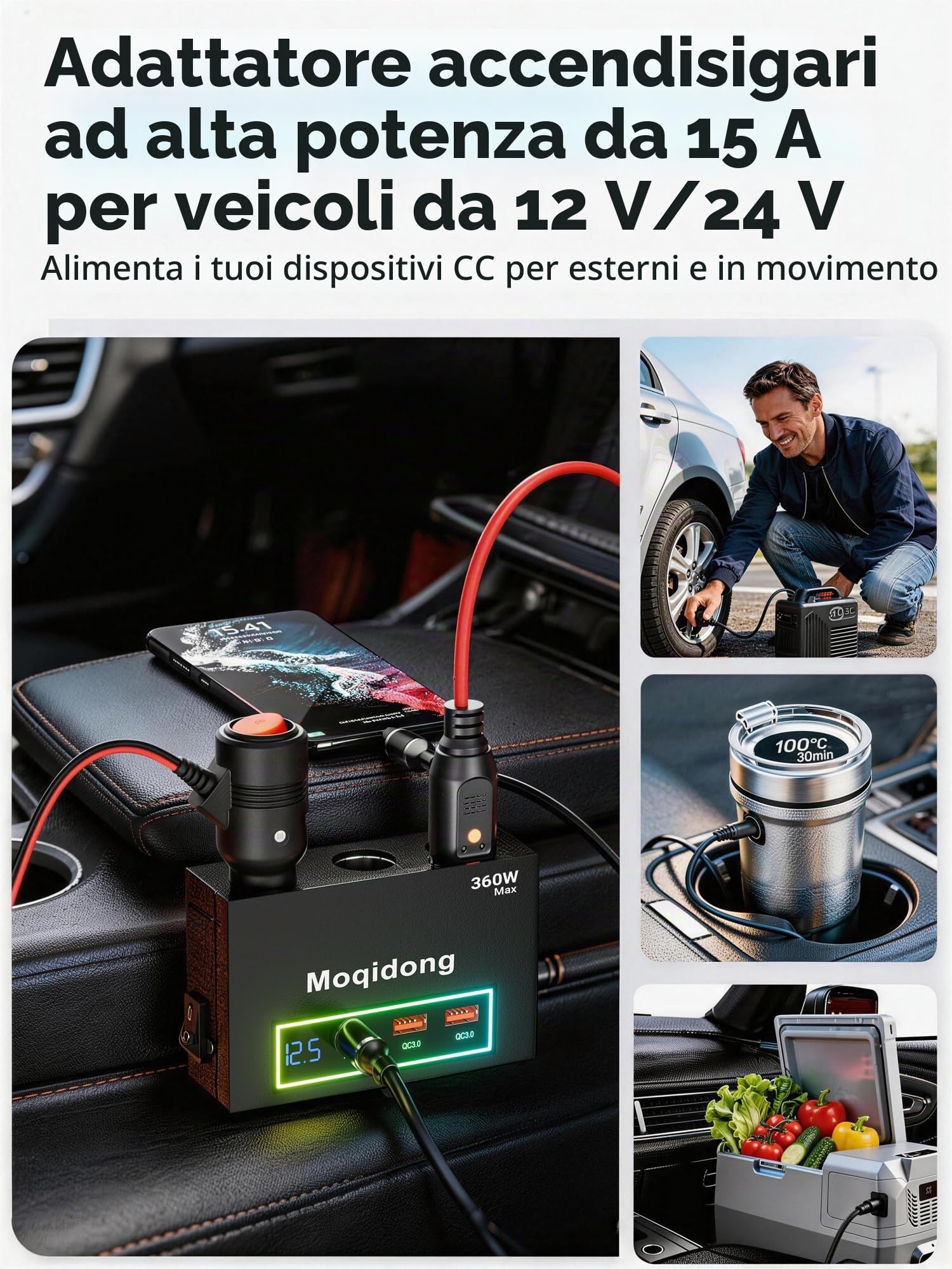 Presa Accendisigari 12V USB PD30W QC3.0 Illuminata per Auto, Camper, Barca con Voltmetro
