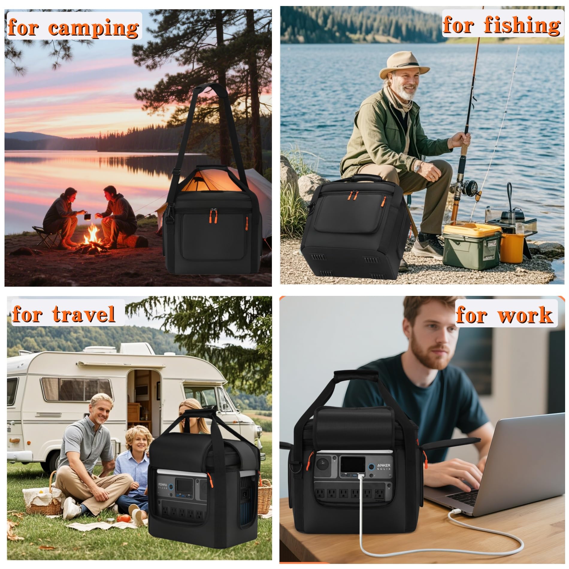 Tragbare Powerstation-Tasche kompatibel mit Anker SOLIX C1000/C800/C800 Plus - Schnellzugriff-Tragetasche mit Schultergurt und mehreren Taschen (Schwarz)