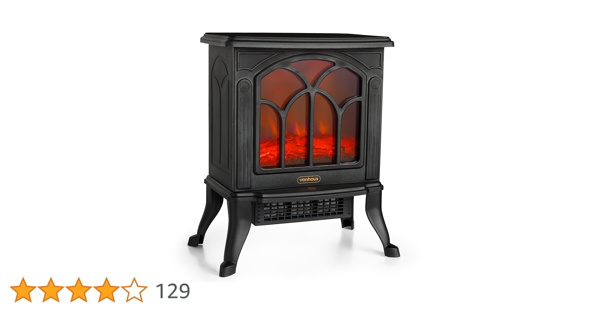 VonHaus Electric Stove Heater 1800W, Indoor Log Wood Burner Burning Effect Free Standing Fire Portable Fireplace Led Flame