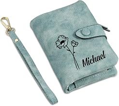 Personalized Wallets for Women, Personalized Wallet with Birthday Flowers, Gift for Wife, PU Leather Wallets, Birthday Gift (Pink), green, Classic