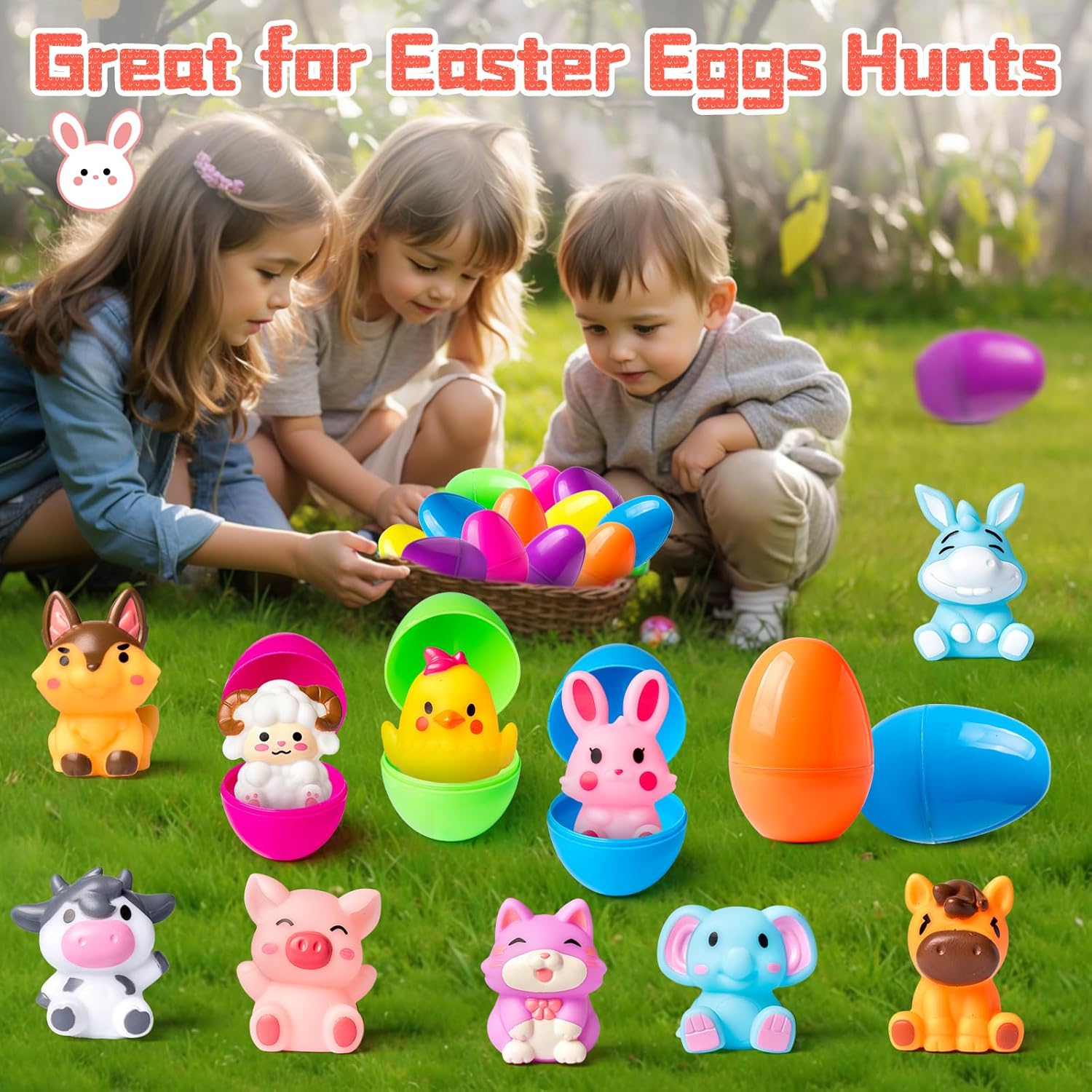 Prefilled Easter Eggs with Toys, 12 Pack Prefilled Easter Eggs with Finger Puppets, Ideal for Easter Egg Hunts, Basket Stuffers, Party Favors, Classroom Prizes, Easter Gifts for Kids Toddlers