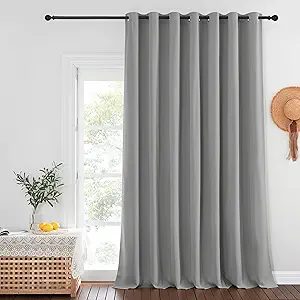 NICETOWN Blackout Sliding Door Curtain 120 inches Long, Grommet Top Thermal Insulated Extra Wide Room Divider Window Treatment for Patio/French Door, W100 x L120, 1 Panel, Silver Grey