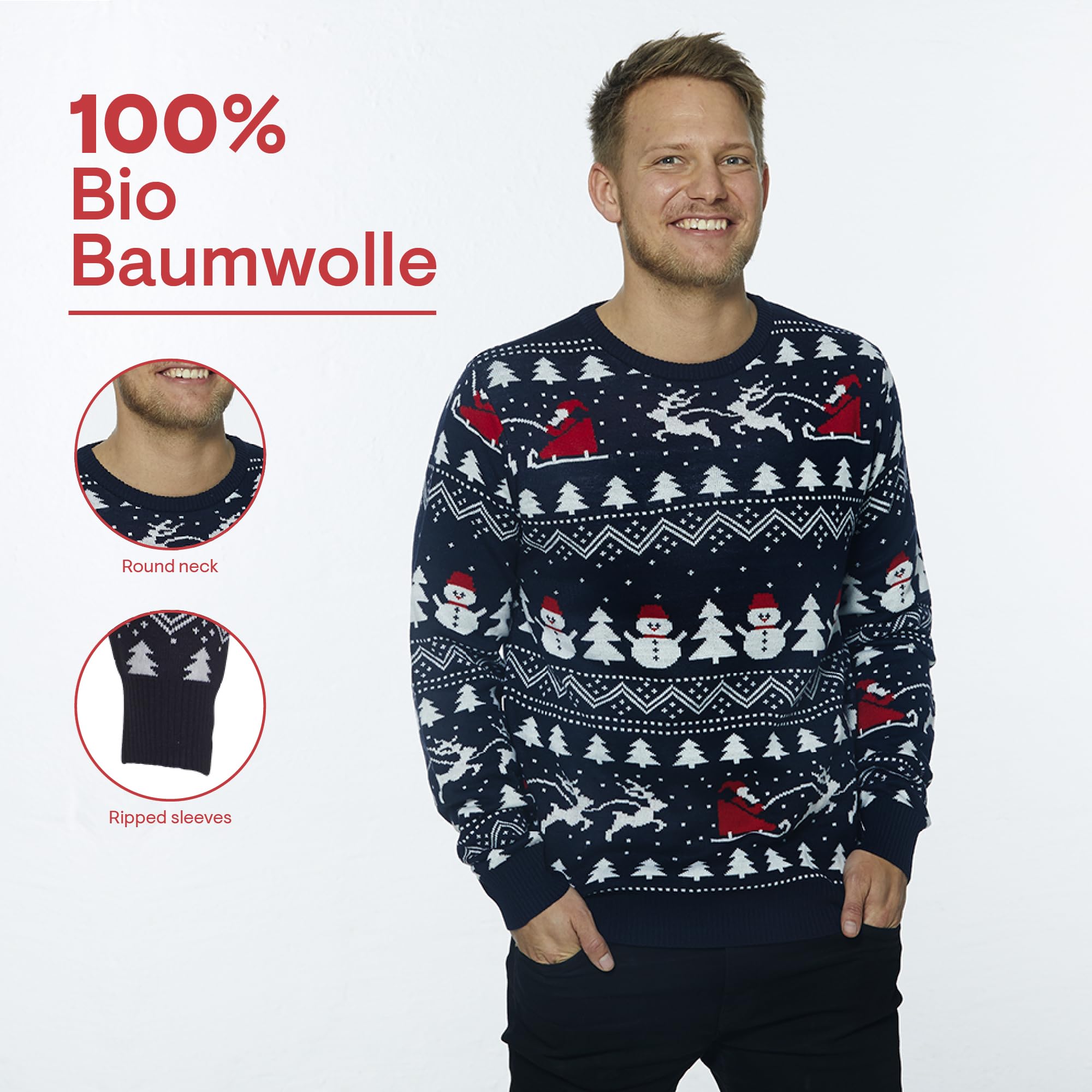 Weihnachtspullover Damen und Herren | Ugly Christmas Sweater | Unisex Hässliche Weihnachtspullover mit Rundhalsausschnit | Lustig Weihnachtspullover Familie Set