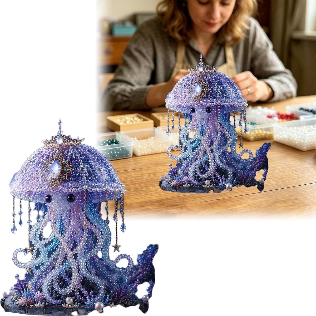 Mythical Ocean DIY Bead Kit for Beginners, 3D Beaded Animal Making Kit with Instructions, 8 Unique Sea Animal Designs with Glass Beads and Pattern Guide, Underwater Bead Embroidery Set (B#)