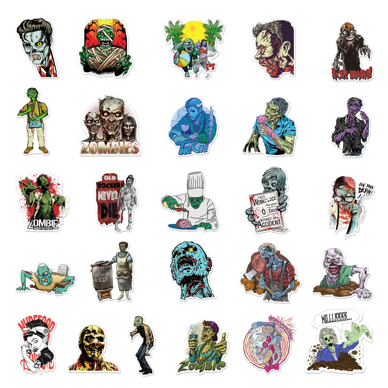 Seedware 50 Pcs Cute Stickers,Zombie Halloween,Vinyl Waterproof Stickers for Water Bottles Laptop Skateboard Journaling Scrapbook, Sticker Decals for Adults Teens Girls Kids and Women (Zombie) 2