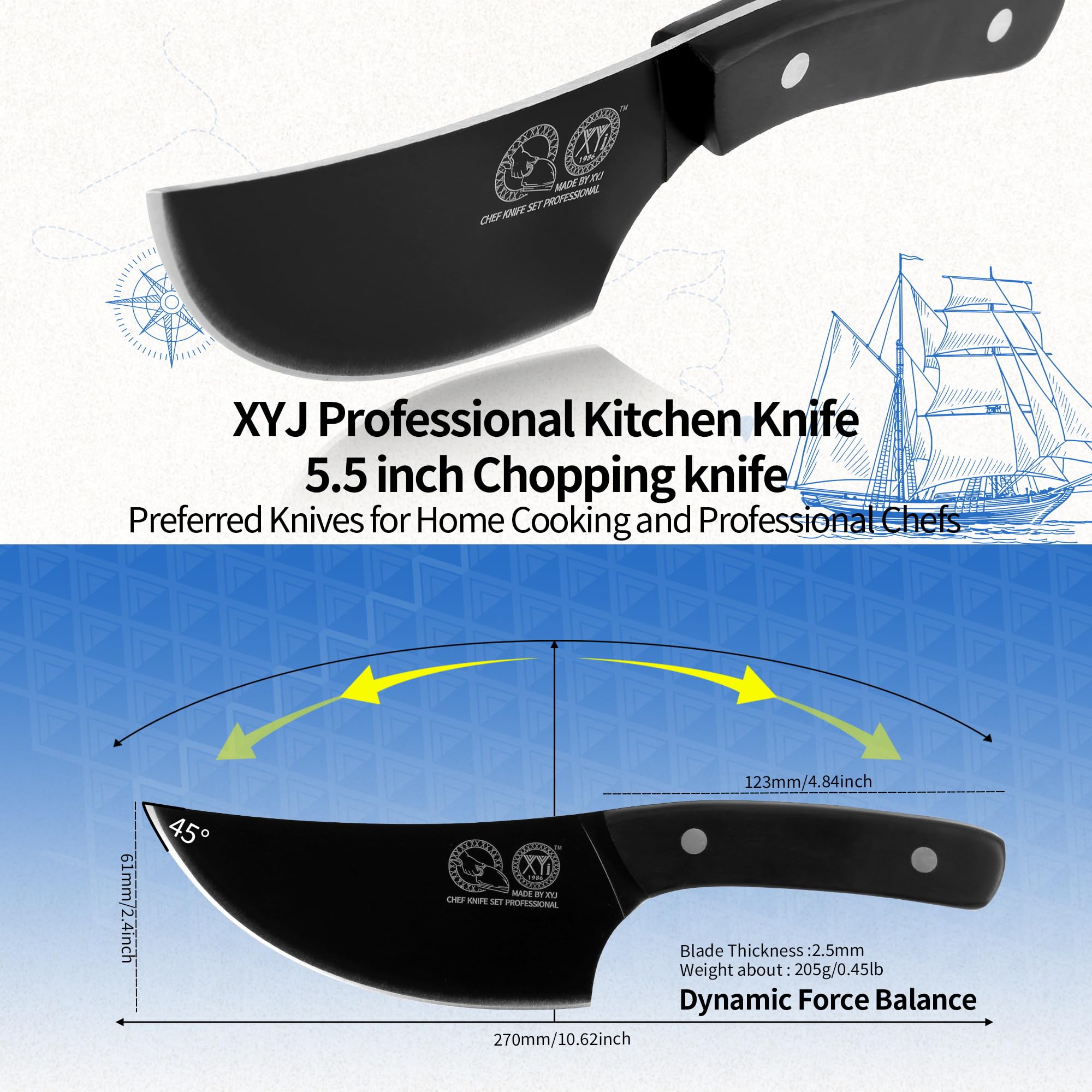 XYJ 5.5 Inch Boning With Sheath,Stainless Steel,Black Fish Fillet Kitchen Knife,Full Tang,Meat Cleaver for Meat Cutting,Carving Knife for Kitchen Outdoor Camping BBQ