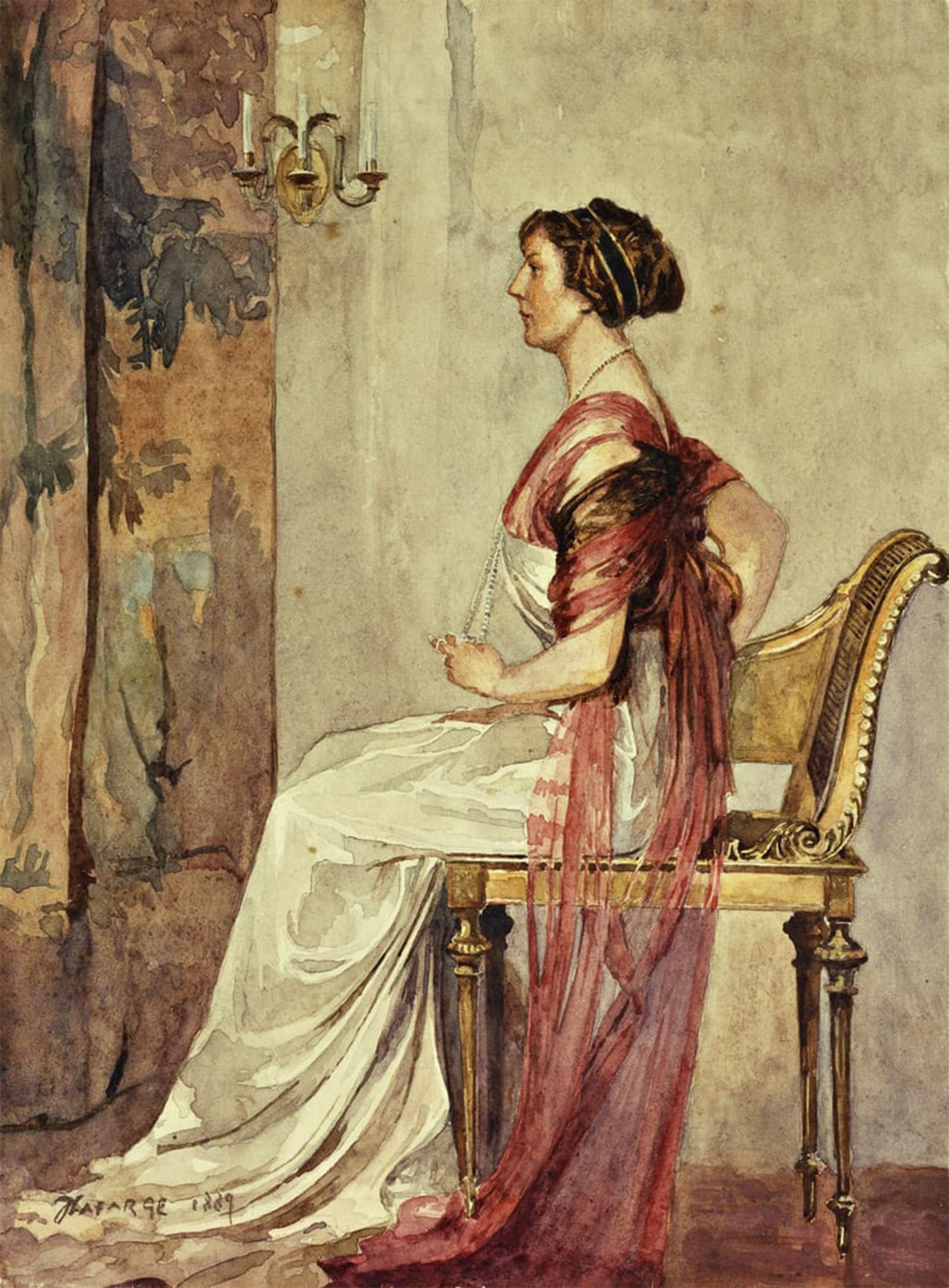 POSTERIIk Vintage Art Print Images Pictures Print Seated Woman by John La Farge or Lafarge Modern Colour Posters for Office Home Decor 60x90cm