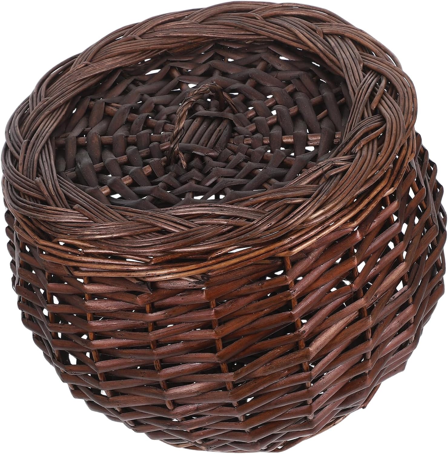 Wicker Chicken Egg Basket with Lid Large Willow Storage Bin Rustic Household Food Organizer for Kitchen Pantry Egg Collecting and Storage