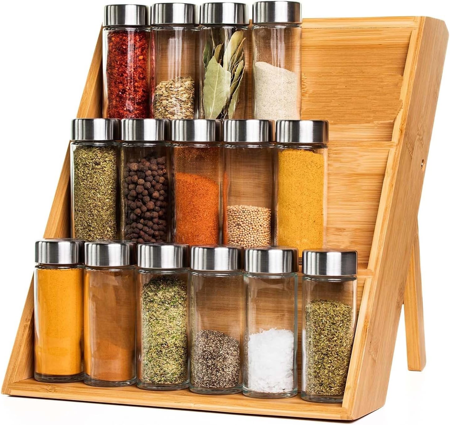 GONCHAK HUB Bamboo Spice Rack - Eco Friendly Wooden Spice Rack 3 Tiered Spice Organizer for Drawer - Space Saving Wooden Vertical Spice Shelf for Countertop